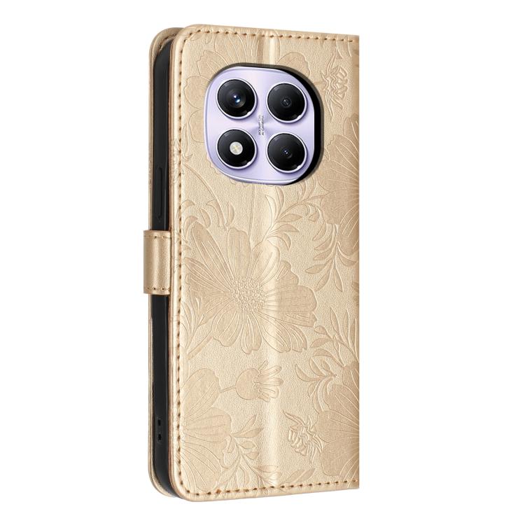 For Redmi Note 15 Pro 4G Global 163.2mm Sunflower Embossed Vegan Leather Phone Case with Small Black Rope