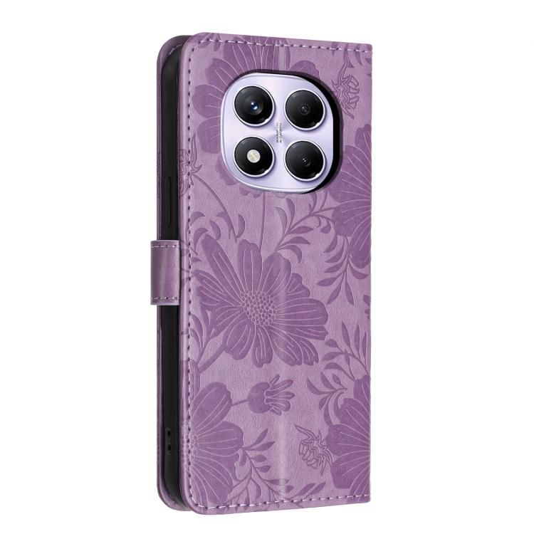 For Redmi Note 15 Pro 4G Global 163.2mm Sunflower Embossed Vegan Leather Phone Case with Small Black Rope