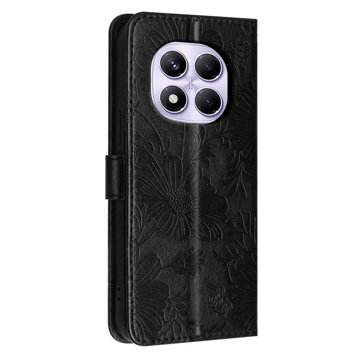 For Redmi Note 15 Pro 4G Global 163.2mm Sunflower Embossed Vegan Leather Phone Case with Small Black Rope