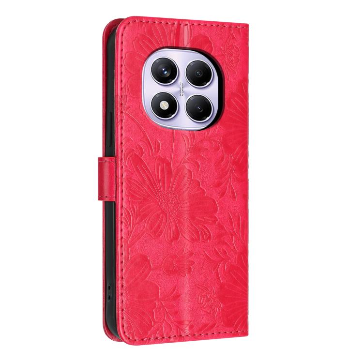 For Redmi Note 15 Pro 4G Global 163.2mm Sunflower Embossed Vegan Leather Phone Case with Small Black Rope