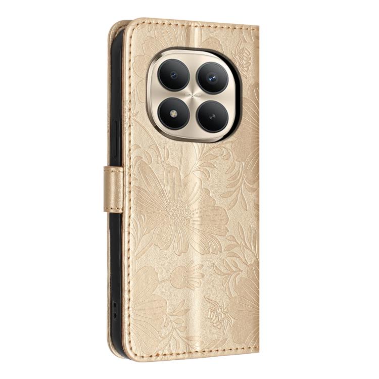 For Redmi Note 15 Pro+ 5G Global 163.3mm Sunflower Embossed Vegan Leather Phone Case with Small Black Rope