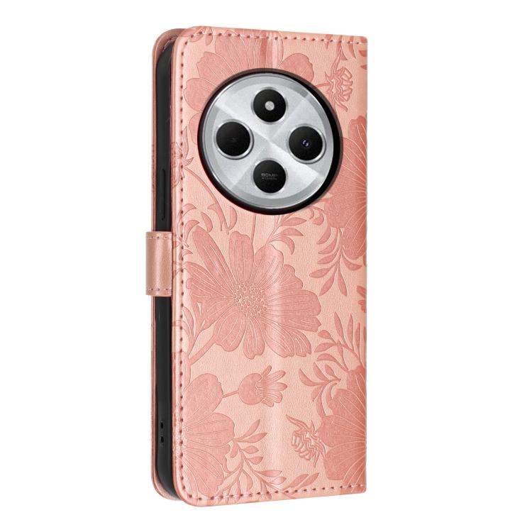 For Redmi 14C 4G / Poco C75 4G Sunflower Embossed Vegan Leather Phone Case with Small Black Rope