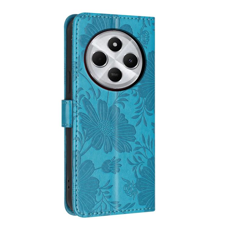 For Redmi 14C 4G / Poco C75 4G Sunflower Embossed Vegan Leather Phone Case with Small Black Rope
