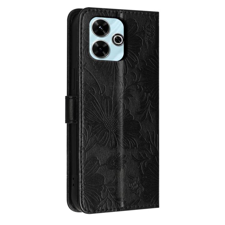 For Redmi 13 4G Global / 13 5G Global Sunflower Embossed Vegan Leather Phone Case with Small Black Rope