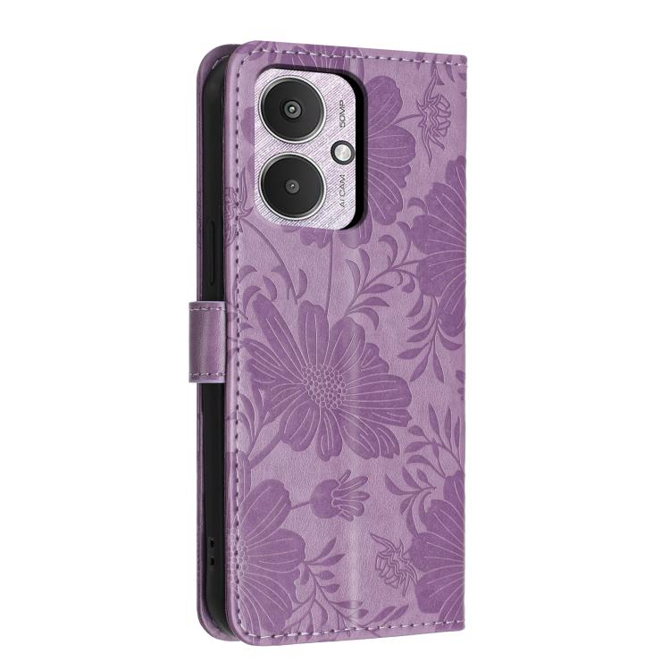 For Redmi 13C 5G Global / 4G Global Sunflower Embossed Vegan Leather Phone Case with Small Black Rope