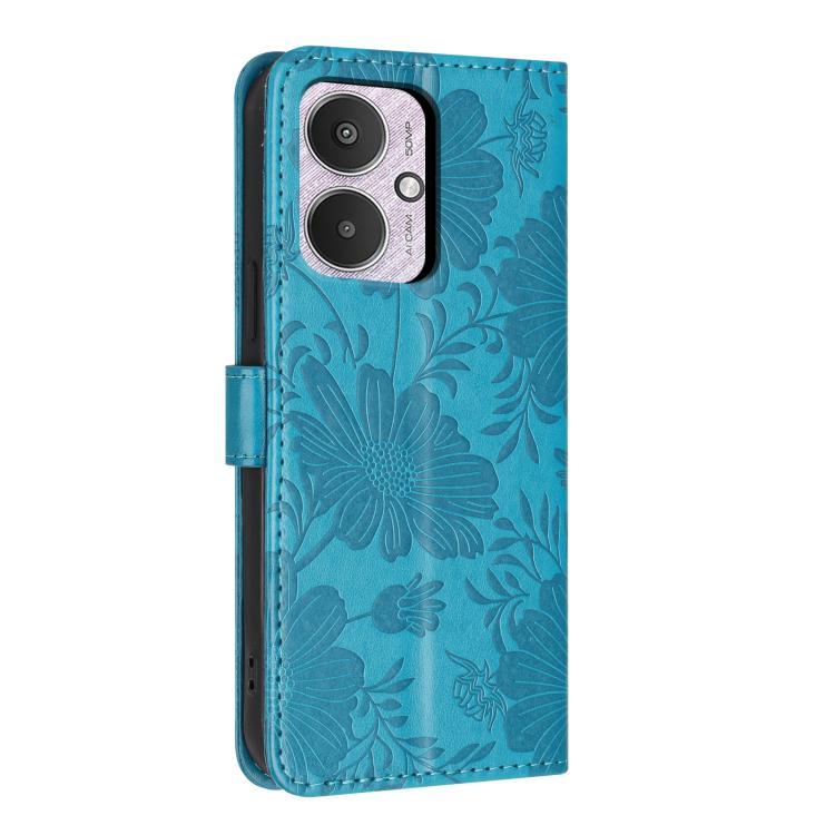 For Redmi 13C 5G Global / 4G Global Sunflower Embossed Vegan Leather Phone Case with Small Black Rope