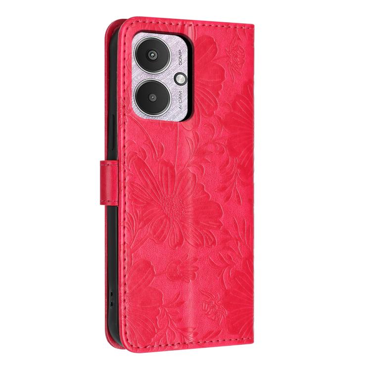 For Redmi 13C 5G Global / 4G Global Sunflower Embossed Vegan Leather Phone Case with Small Black Rope