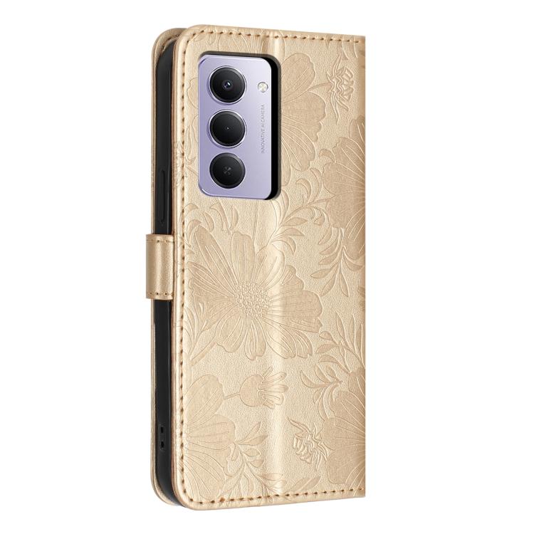 For Redmi 15 5G / 4G EU 171mm Sunflower Embossed Vegan Leather Phone Case with Small Black Rope