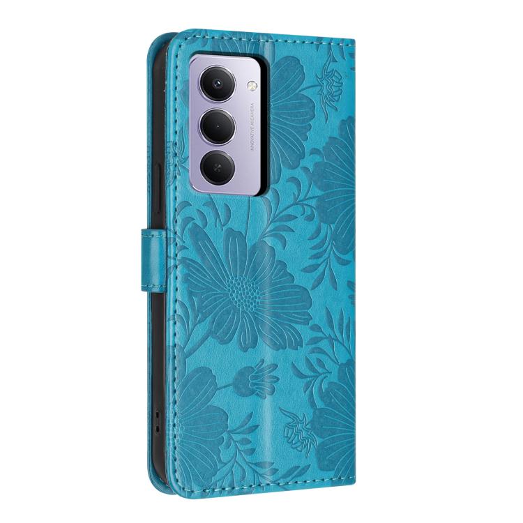 For Redmi 15 5G / 4G EU 171mm Sunflower Embossed Vegan Leather Phone Case with Small Black Rope
