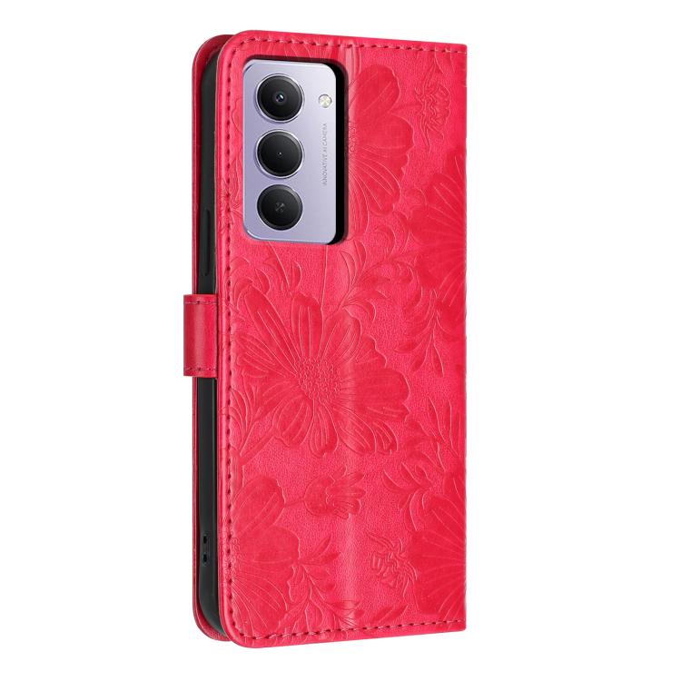 For Redmi 15 5G / 4G EU 171mm Sunflower Embossed Vegan Leather Phone Case with Small Black Rope