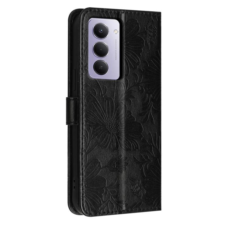 For Redmi 15 5G Global / 15 4G SEA 169.5mm Sunflower Embossed Vegan Leather Phone Case with Small Black Rope