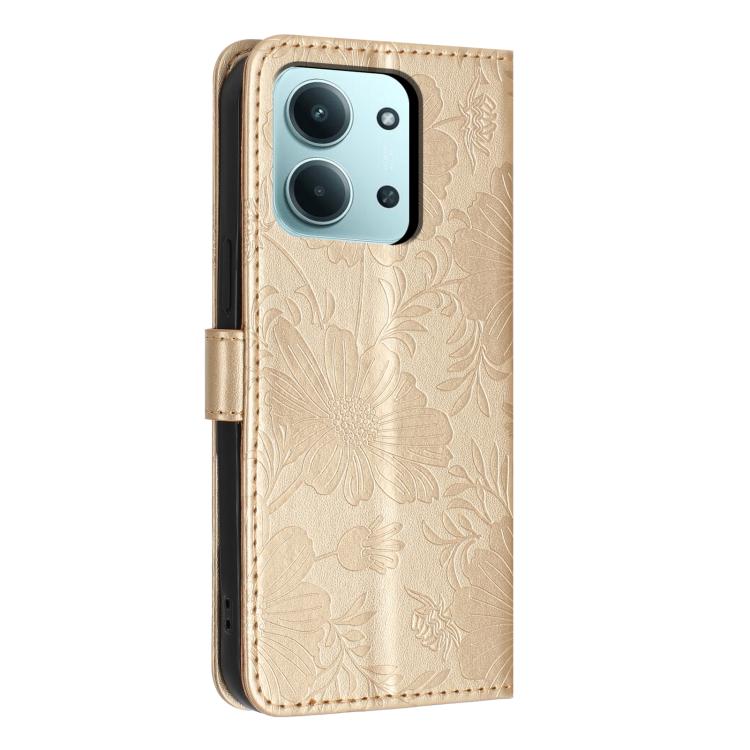 For Redmi 15C 4G 171mm / Poco C85 4G Sunflower Embossed Vegan Leather Phone Case with Small Black Rope