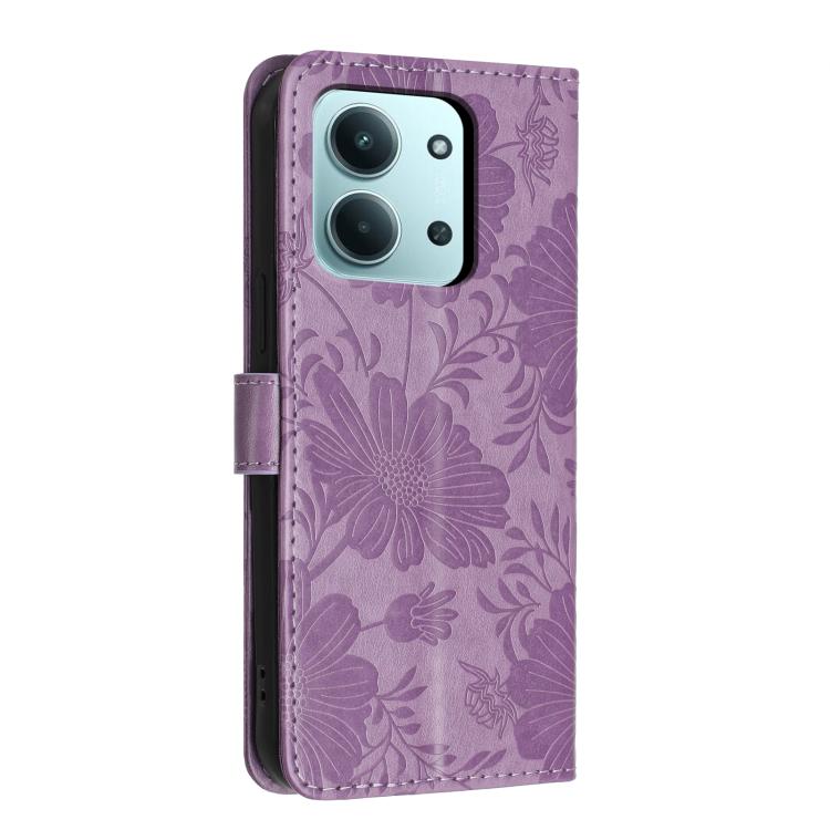 For Redmi 15C 4G 171mm / Poco C85 4G Sunflower Embossed Vegan Leather Phone Case with Small Black Rope