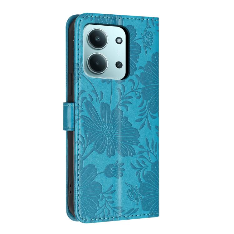 For Redmi 15C 4G 171mm / Poco C85 4G Sunflower Embossed Vegan Leather Phone Case with Small Black Rope