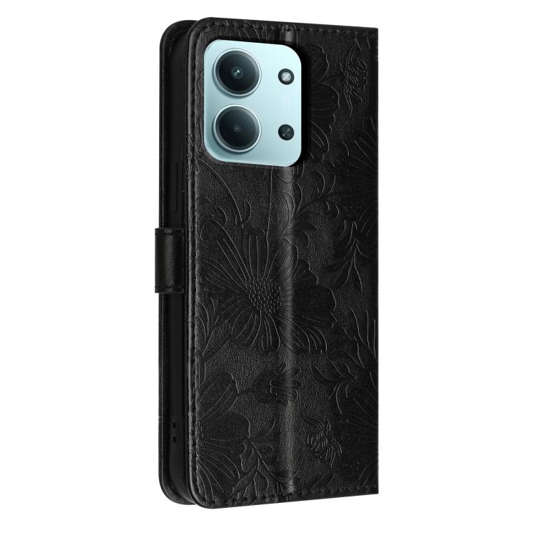 For Redmi 15C 4G 171mm / Poco C85 4G Sunflower Embossed Vegan Leather Phone Case with Small Black Rope