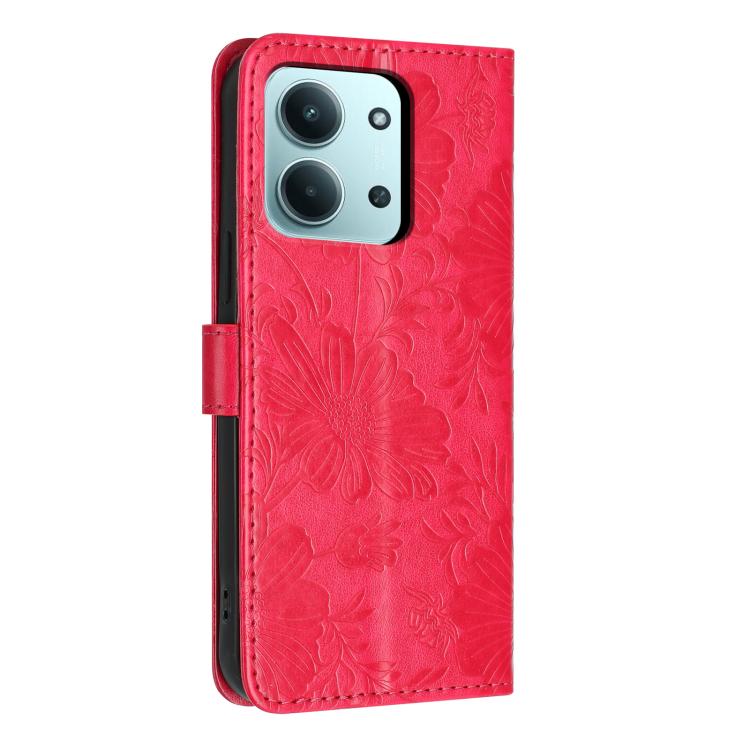 For Redmi 15C 4G 171mm / Poco C85 4G Sunflower Embossed Vegan Leather Phone Case with Small Black Rope