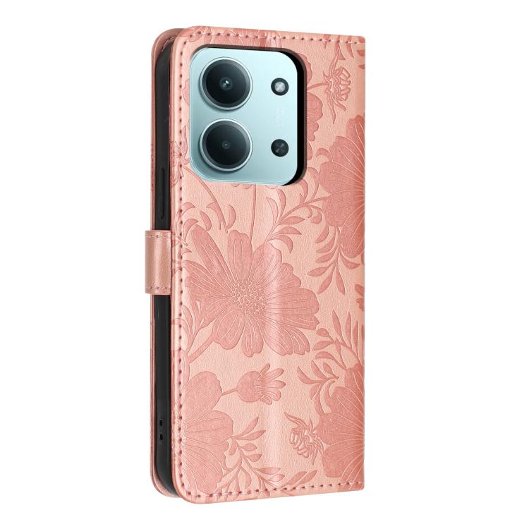 For Redmi 15C 4G EU / 15C 5G 173mm Sunflower Embossed Vegan Leather Phone Case with Small Black Rope