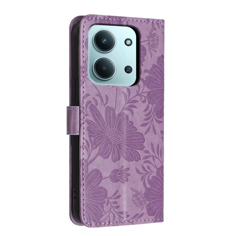 For Redmi 15C 4G EU / 15C 5G 173mm Sunflower Embossed Vegan Leather Phone Case with Small Black Rope