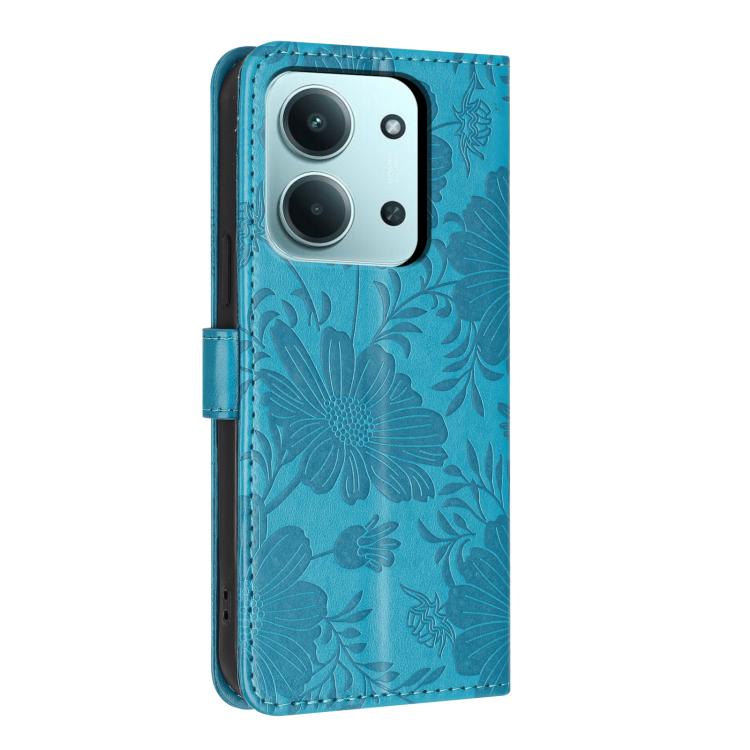 For Redmi 15C 4G EU / 15C 5G 173mm Sunflower Embossed Vegan Leather Phone Case with Small Black Rope
