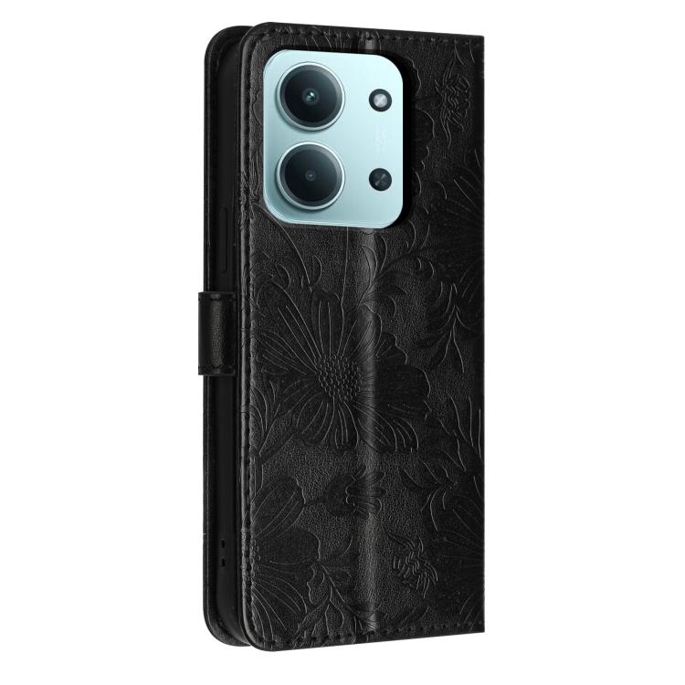 For Redmi 15C 4G EU / 15C 5G 173mm Sunflower Embossed Vegan Leather Phone Case with Small Black Rope