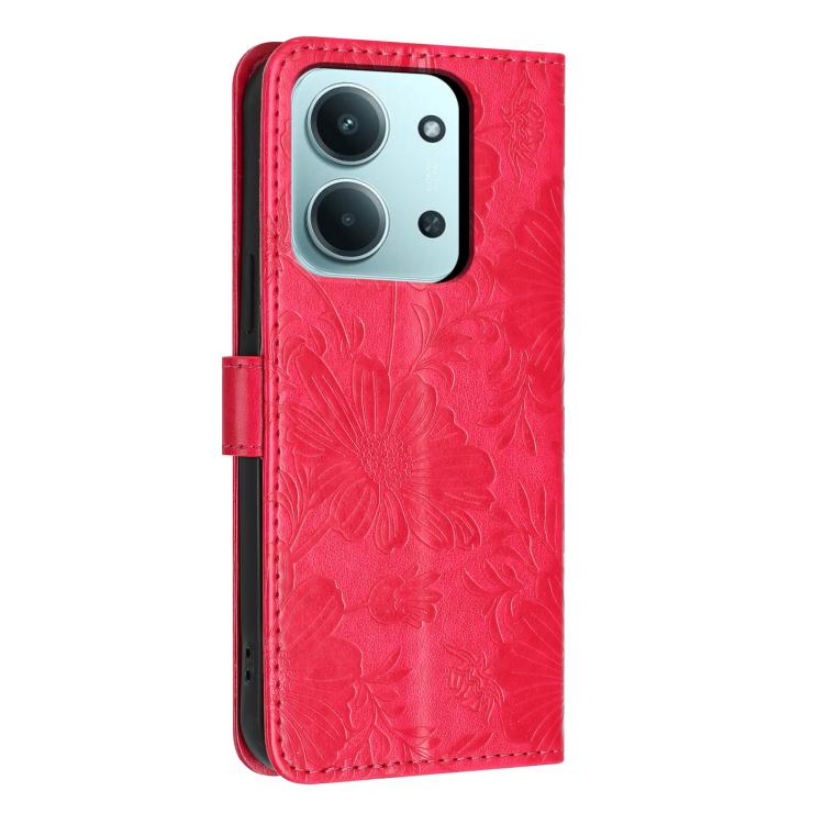 For Redmi 15C 4G EU / 15C 5G 173mm Sunflower Embossed Vegan Leather Phone Case with Small Black Rope