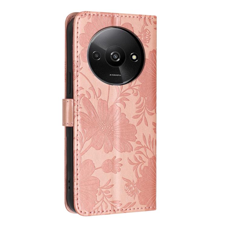 For Redmi A3 4G Global / A3x 4G Sunflower Embossed Vegan Leather Phone Case with Small Black Rope