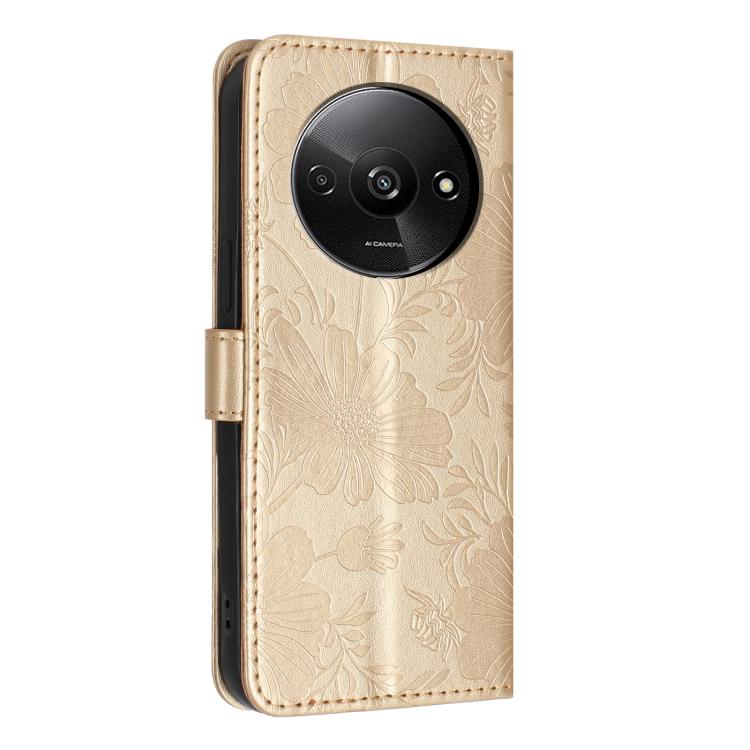For Redmi A3 4G Global / A3x 4G Sunflower Embossed Vegan Leather Phone Case with Small Black Rope