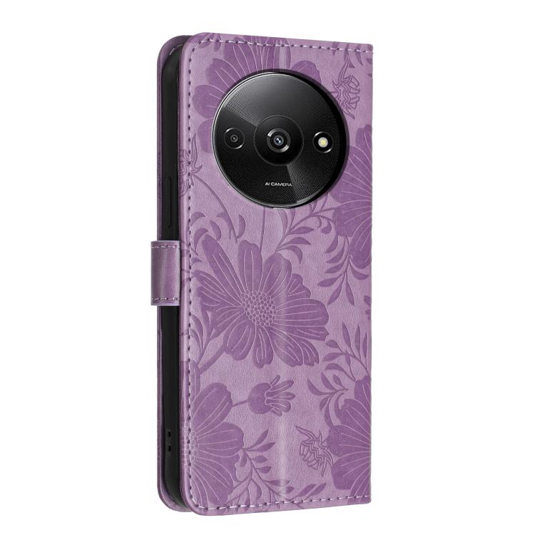 For Redmi A3 4G Global / A3x 4G Sunflower Embossed Vegan Leather Phone Case with Small Black Rope