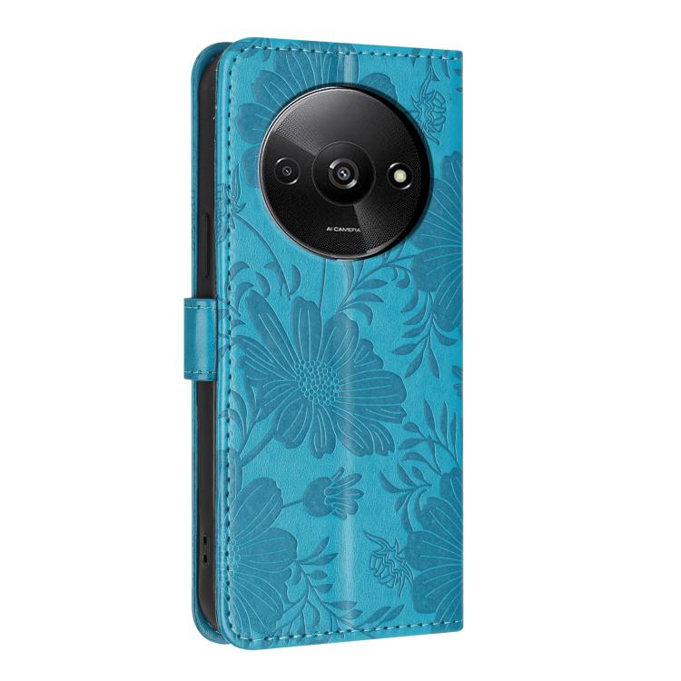 For Redmi A3 4G Global / A3x 4G Sunflower Embossed Vegan Leather Phone Case with Small Black Rope