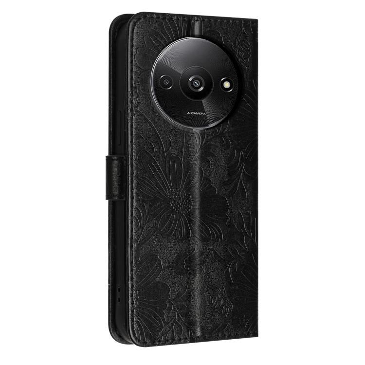 For Redmi A3 4G Global / A3x 4G Sunflower Embossed Vegan Leather Phone Case with Small Black Rope