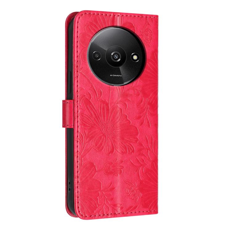 For Redmi A3 4G Global / A3x 4G Sunflower Embossed Vegan Leather Phone Case with Small Black Rope