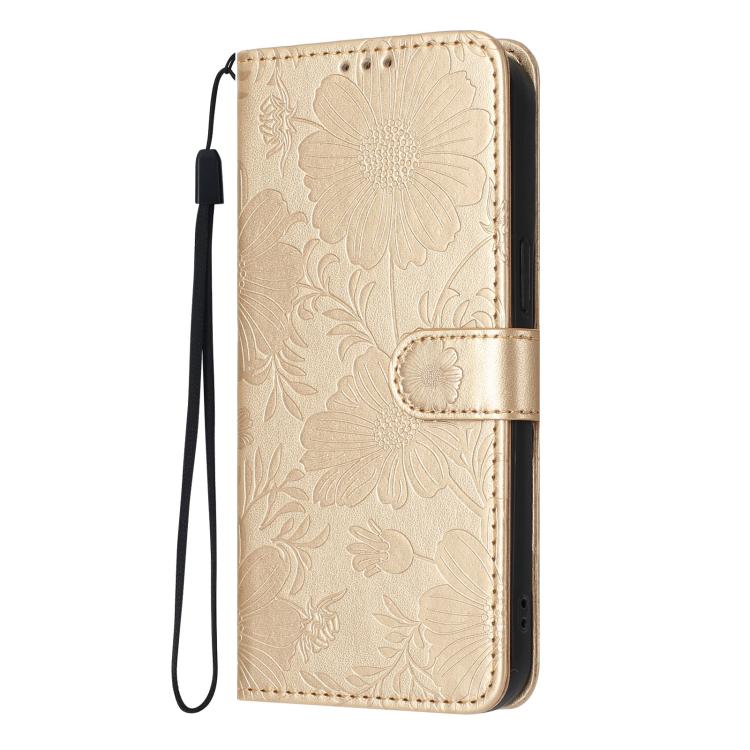 For Redmi A5 4G 171.7mm / Poco C71 4G Sunflower Embossed Vegan Leather Phone Case with Small Black Rope