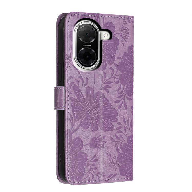 For Redmi A5 4G 171.7mm / Poco C71 4G Sunflower Embossed Vegan Leather Phone Case with Small Black Rope