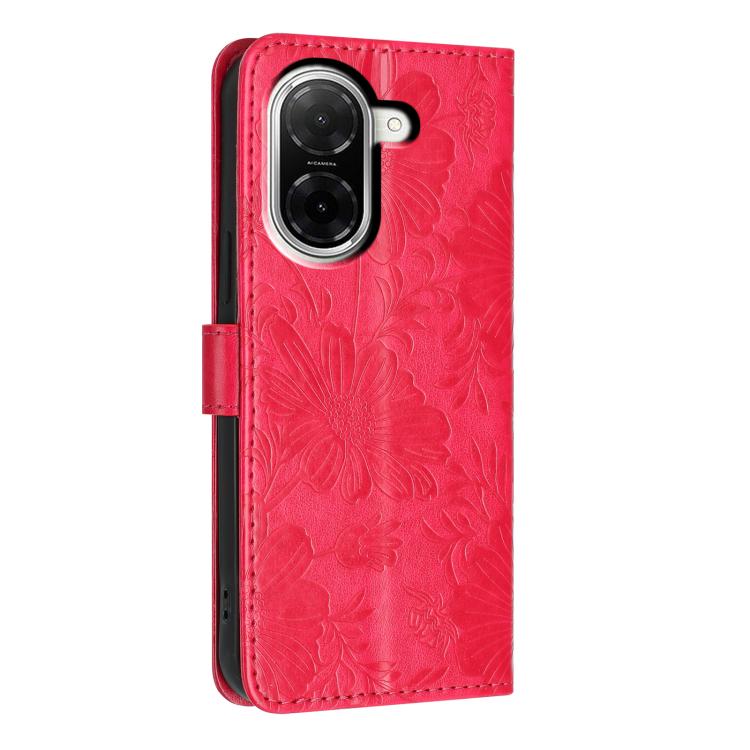 For Redmi A5 4G 171.7mm / Poco C71 4G Sunflower Embossed Vegan Leather Phone Case with Small Black Rope