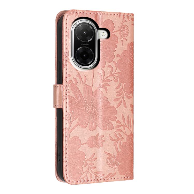For Redmi A5 4G 173.3mm Sunflower Embossed Vegan Leather Phone Case with Small Black Rope
