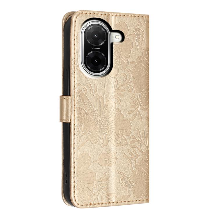 For Redmi A5 4G 173.3mm Sunflower Embossed Vegan Leather Phone Case with Small Black Rope