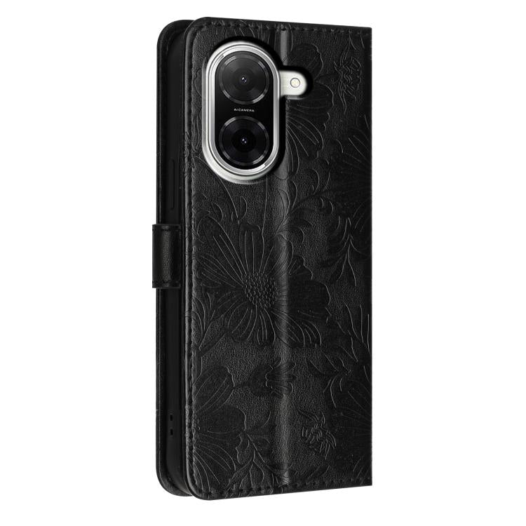 For Redmi A5 4G 173.3mm Sunflower Embossed Vegan Leather Phone Case with Small Black Rope