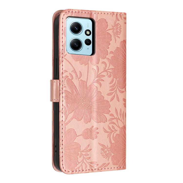 For Redmi Note 12 4G Global Sunflower Embossed Vegan Leather Phone Case with Small Black Rope