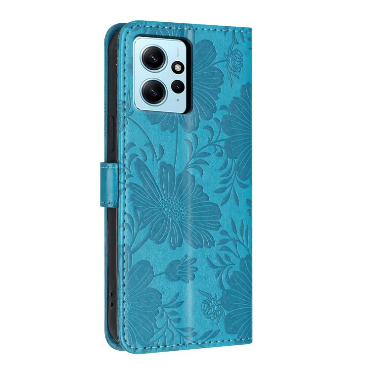 For Redmi Note 12 4G Global Sunflower Embossed Vegan Leather Phone Case with Small Black Rope