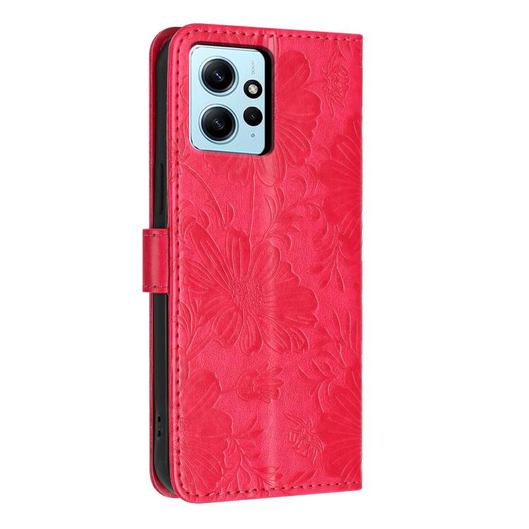 For Redmi Note 12 4G Global Sunflower Embossed Vegan Leather Phone Case with Small Black Rope