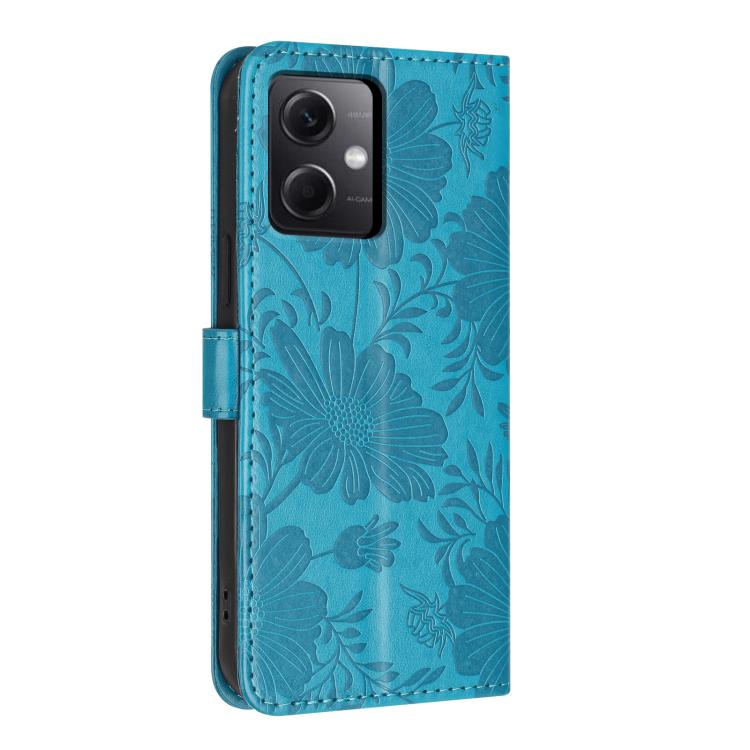 For Redmi Note 12 5G Global / Poco X5 Sunflower Embossed Vegan Leather Phone Case with Small Black Rope