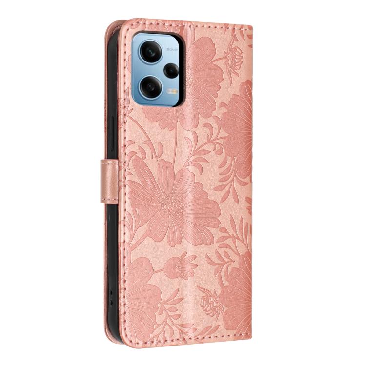 For Redmi Note 12 Pro 4G Sunflower Embossed Vegan Leather Phone Case with Small Black Rope