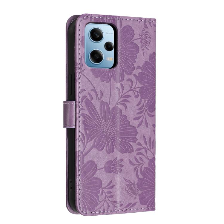 For Redmi Note 12 Pro 4G Sunflower Embossed Vegan Leather Phone Case with Small Black Rope