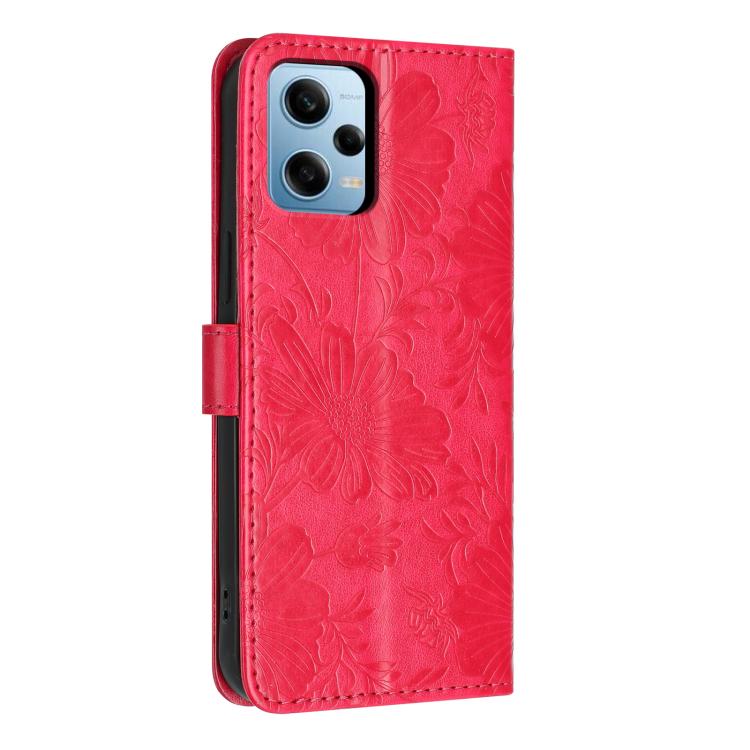For Redmi Note 12 Pro 4G Sunflower Embossed Vegan Leather Phone Case with Small Black Rope