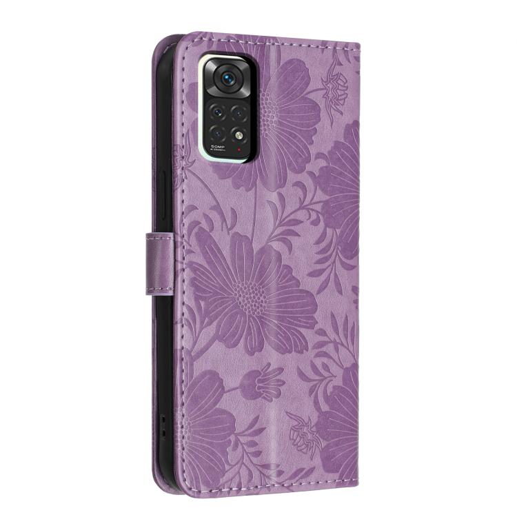 For Redmi Note 12S Sunflower Embossed Vegan Leather Phone Case with Small Black Rope