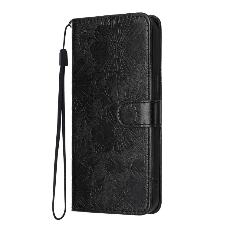 For Redmi Note 12S Sunflower Embossed Vegan Leather Phone Case with Small Black Rope