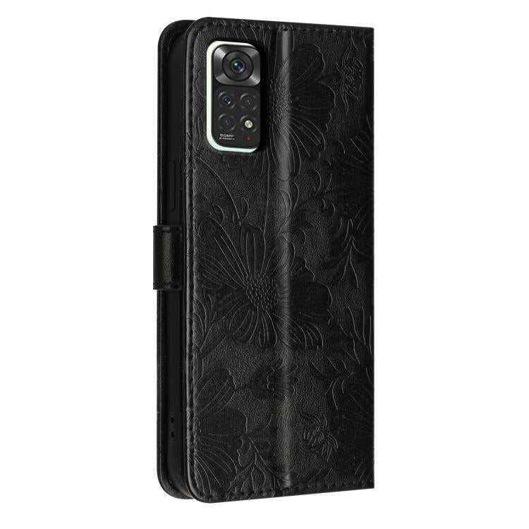 For Redmi Note 12S Sunflower Embossed Vegan Leather Phone Case with Small Black Rope