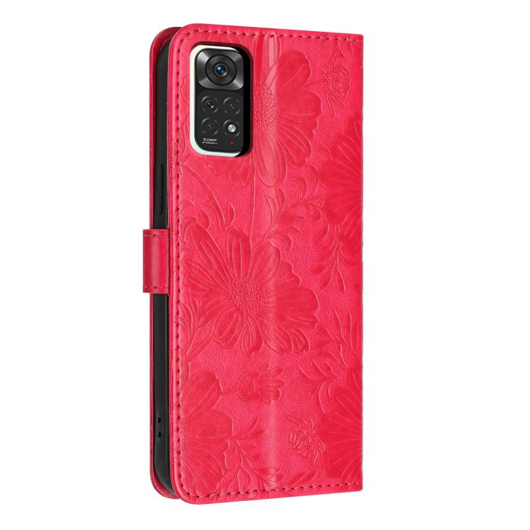 For Redmi Note 12S Sunflower Embossed Vegan Leather Phone Case with Small Black Rope