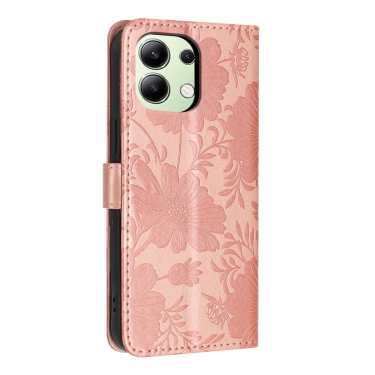 For Redmi Note 13 4G Sunflower Embossed Vegan Leather Phone Case with Small Black Rope