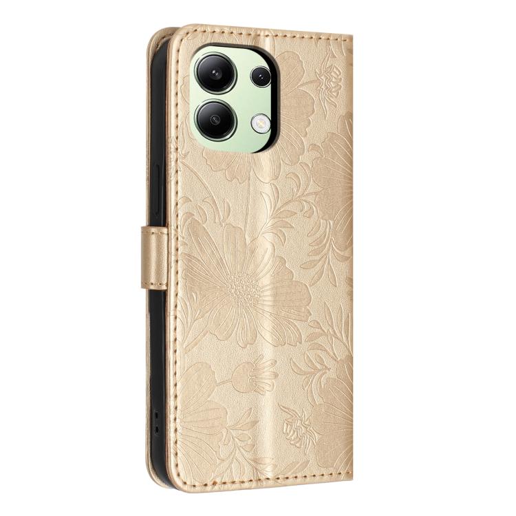 For Redmi Note 13 4G Sunflower Embossed Vegan Leather Phone Case with Small Black Rope